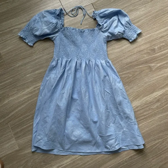 Hill House Women’s Athena Nap Dress Blue Metallic Sz S EUC 95% Cotton - Picture 6 of 12